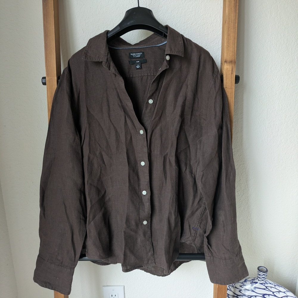 J. Crew Bird McNutt Women's Brown Linen Button Down Shirt - Size 12